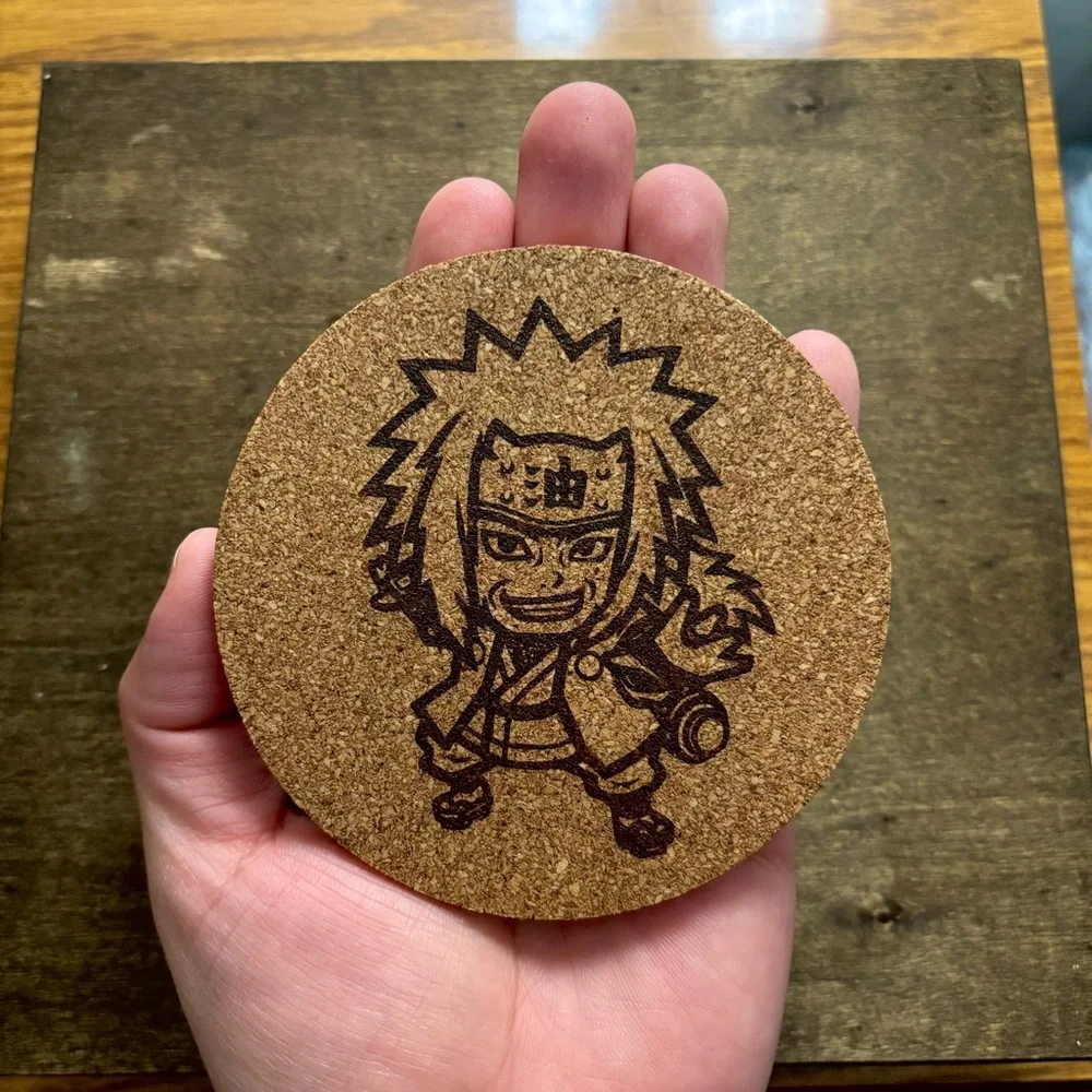 Naruto Jiraiya Chibi Style Laser Engraved Cork Coaster